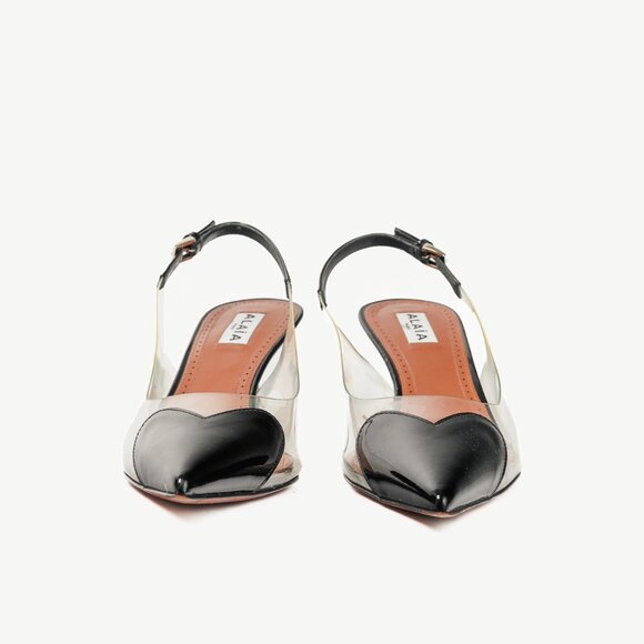 Alaia Le Coeur Noir Patent Calfskin & PU Heart Slingback Heels - Picture 3 of 11